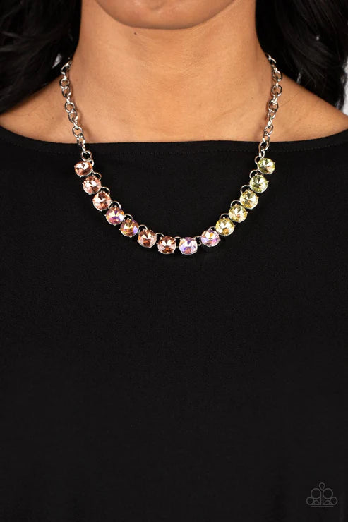 Rainbow Resplendence Orange Pink Yellow Rhinestone Necklace Paparazzi N1394