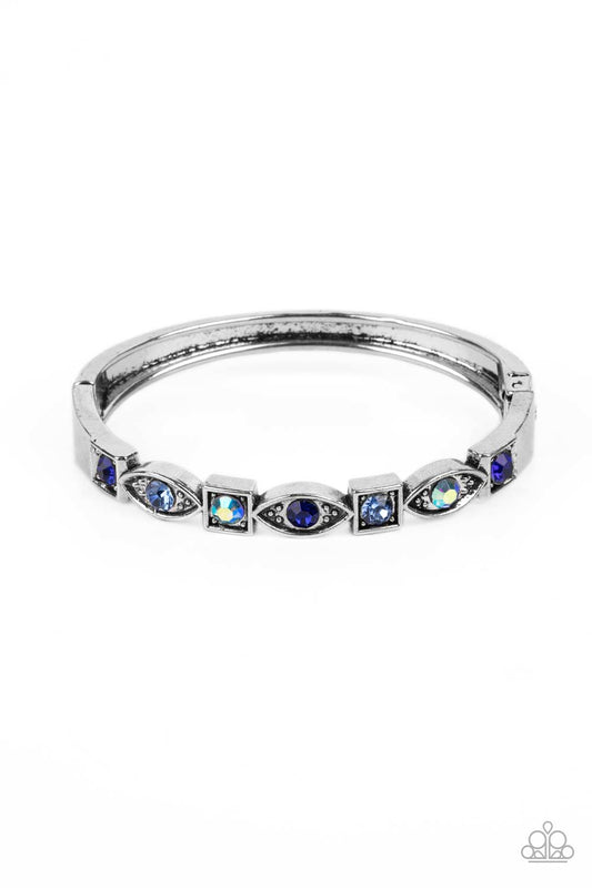 Poetically Picturesque - Blue Iridescent And Sapphire Rhinestone Hinge Bracelet Paparazzi B0750