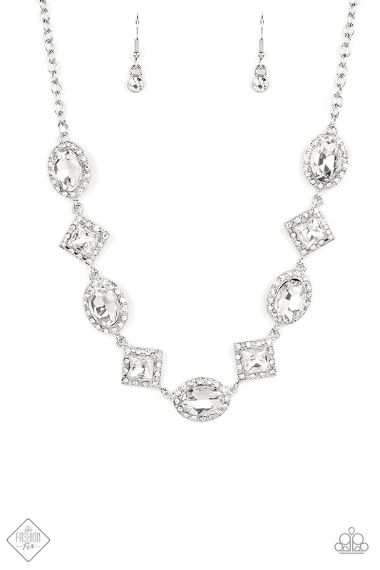 Diamond of the Season - White Rhinestone Silver Necklace Fashion Fix September 2022 Paparazzi N1117