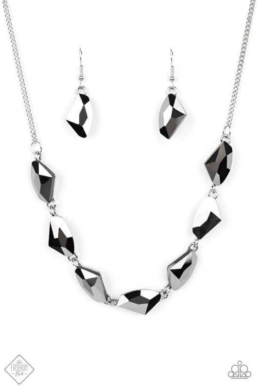 Raw Rapture - Silver Hematite Rhinestone Necklace Fashion Fix October 2022 Paparazzi N1193