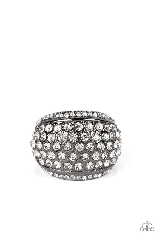 Running OFF SPARKLE - Black Gunmetal With White Rhinestones Ring Paparazzi R0391