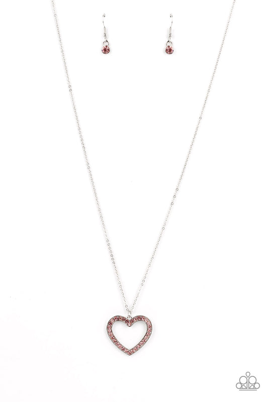 Dainty Darling - Pink Rhinestone & Silver Heart Paparazzi N1347