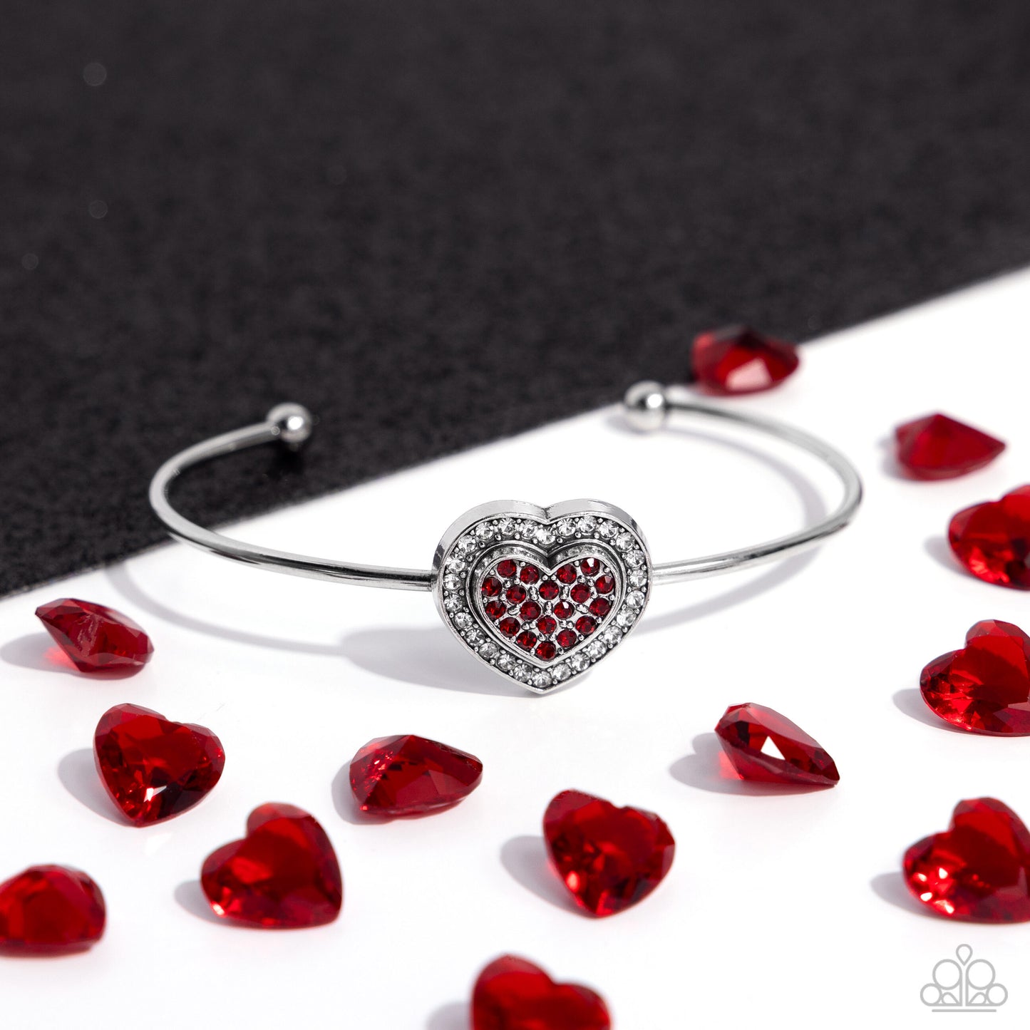 Stunning Soulmates - Red Heart Siam Rhinestone Valentine Cuff Bracelet Paparazzi B1449