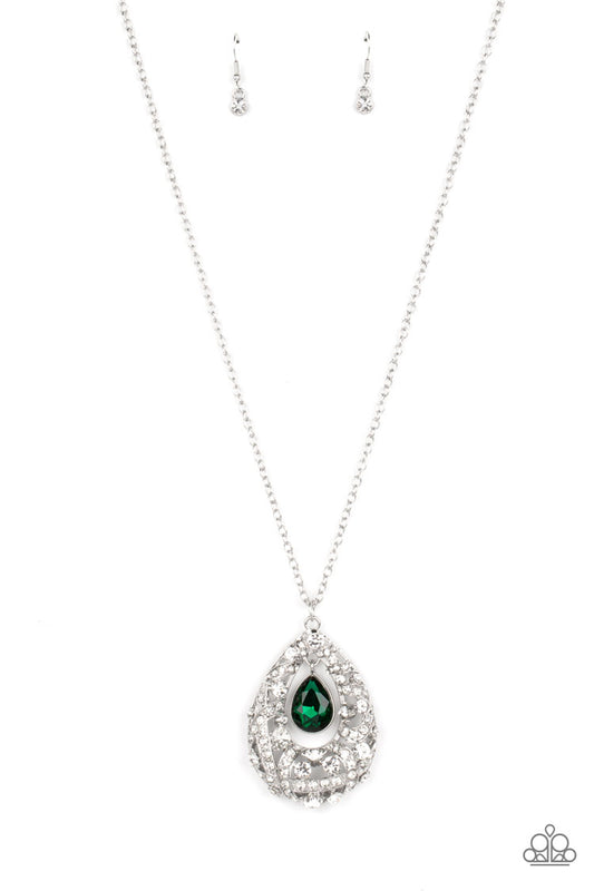 Glitz and GLOW - Green Gem White Rhinestone Necklace Paparazzi N1520