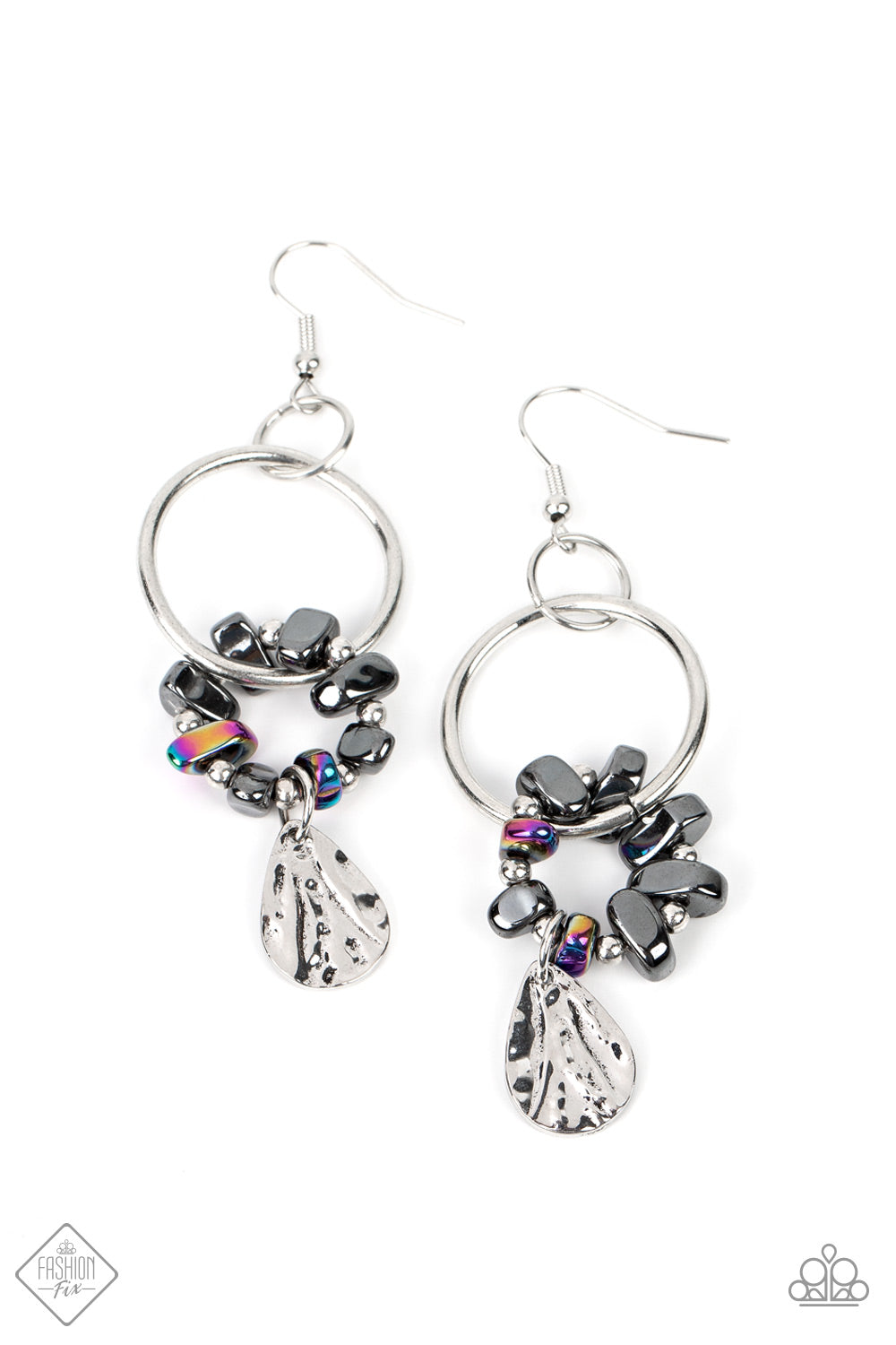 Fossil Flair - Multi Hematite & Oil Spill Earring Fashion Fix November 2022 Paparazzi E1077