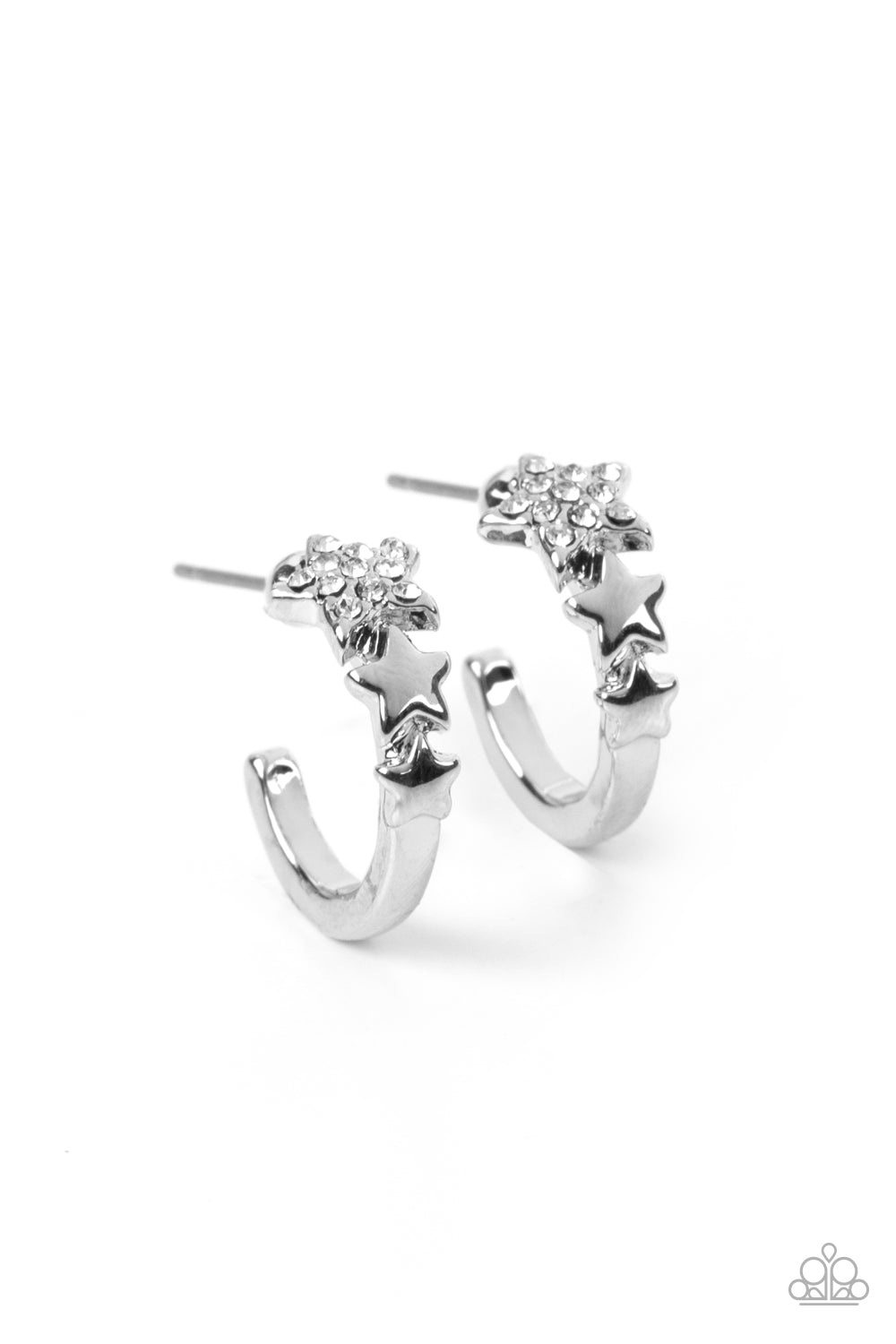 Starfish Showpiece - White Rhinestone Silver 1/2 Inch Hoop Earring Paparazzi E1508