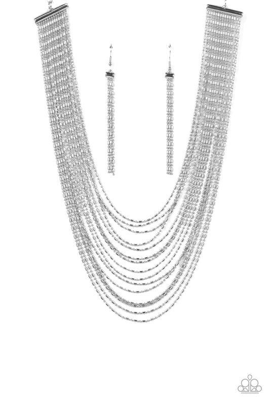 Cascading Chains - Silver Ball & Bar Chain Layer Necklace Paparazzi N1327