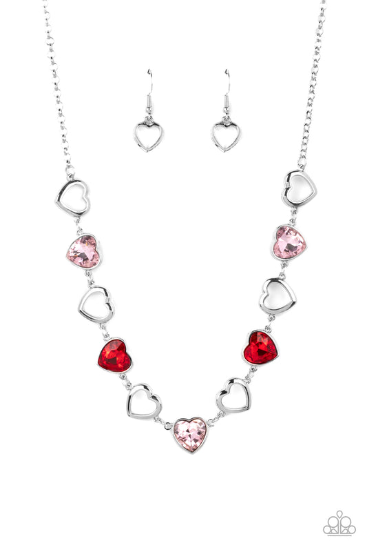 Contemporary Cupid - Multi Colored Red & Pink Heart Necklace Paparazzi N1344