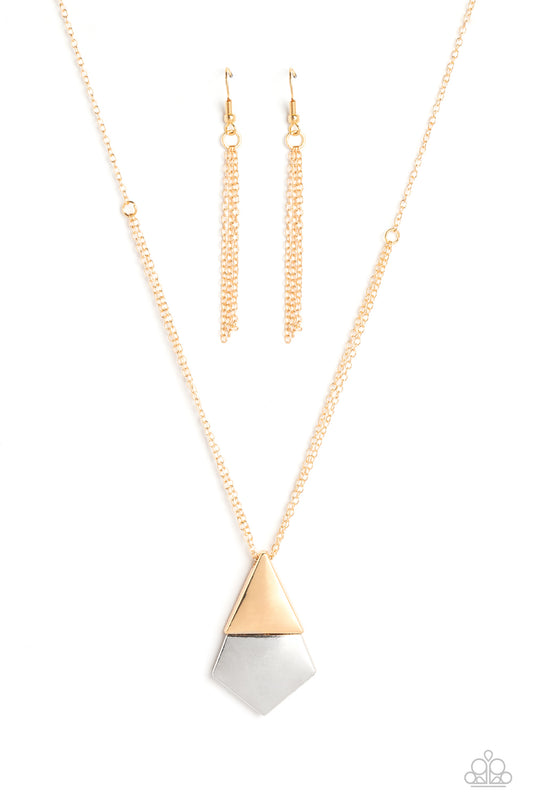Posh Pyramid - Gold & Silver Triangle High Sheen Necklace Paparazzi N1636