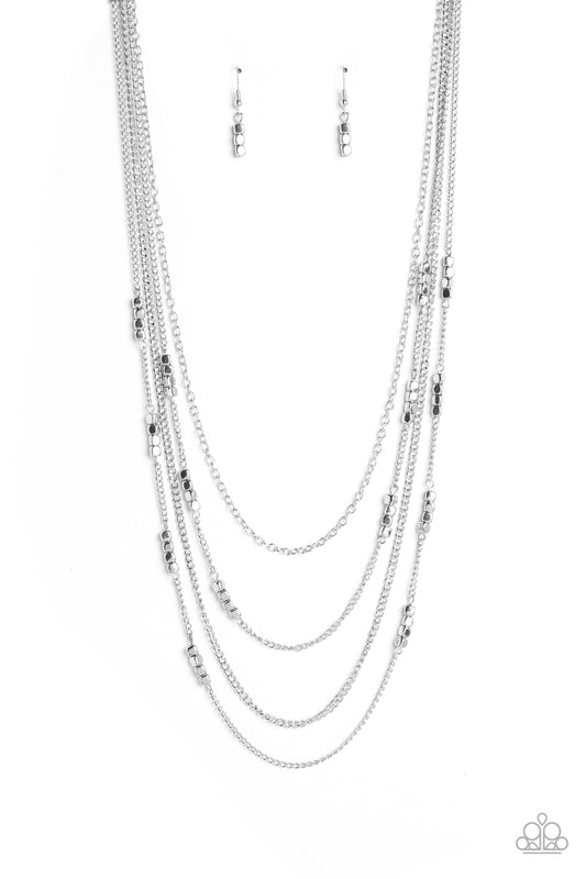 Metallic Monarch - Silver Beads & Chain Layer Necklace Paparazzi N1525