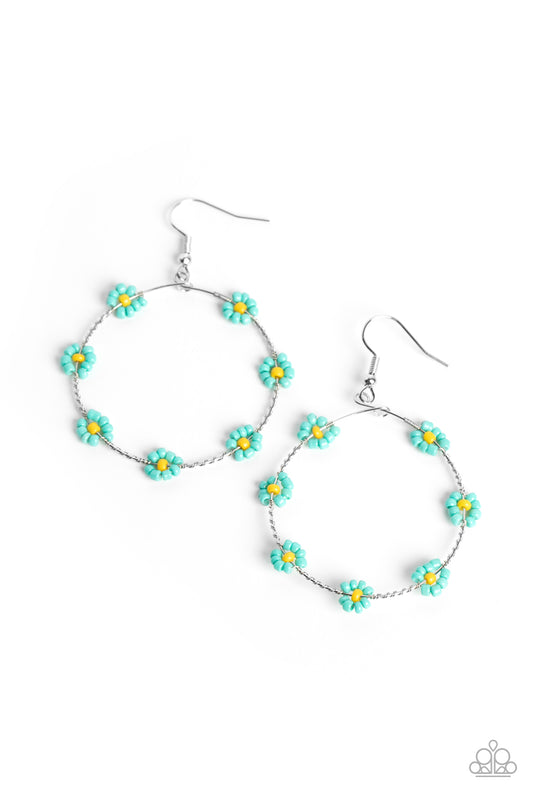 Dainty Daisies - Blue Seed Bead Flower Earring Paparazzi E1428