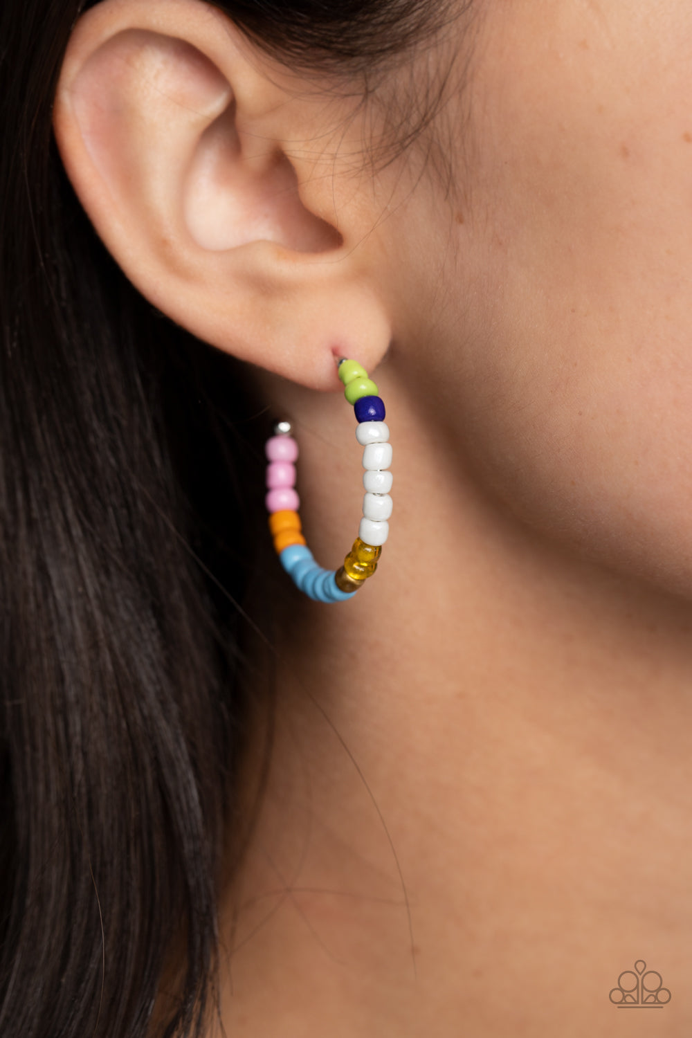 Multicolored Mambo - Multi Colored Seed Bead 1 1/4 Inch Hoop Earring Paparazzi E1722