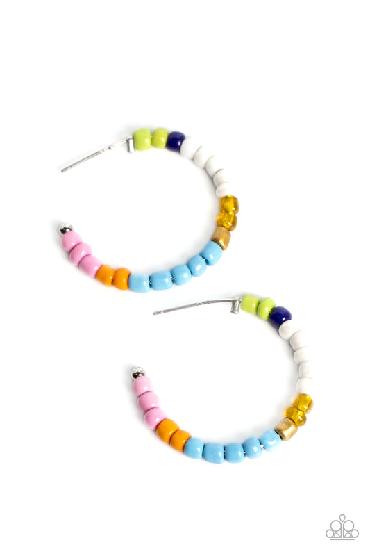 Multicolored Mambo - Multi Colored Seed Bead 1 1/4 Inch Hoop Earring Paparazzi E1722