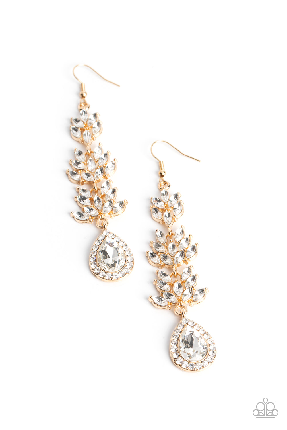 Water Lily Whimsy - Gold & White Rhinestone Waterlily Flower Earring Paparazzi E1307