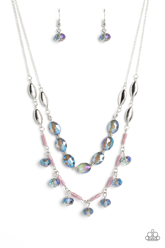 Sheen Season - Blue Glassy, Mauve Opaque Bead UV Glow Necklace Paparazzi N1440