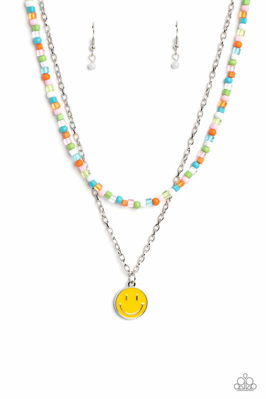 High School Reunion - Multi Colored Seed Bead Smiley Face Necklace Paparazzi N1080