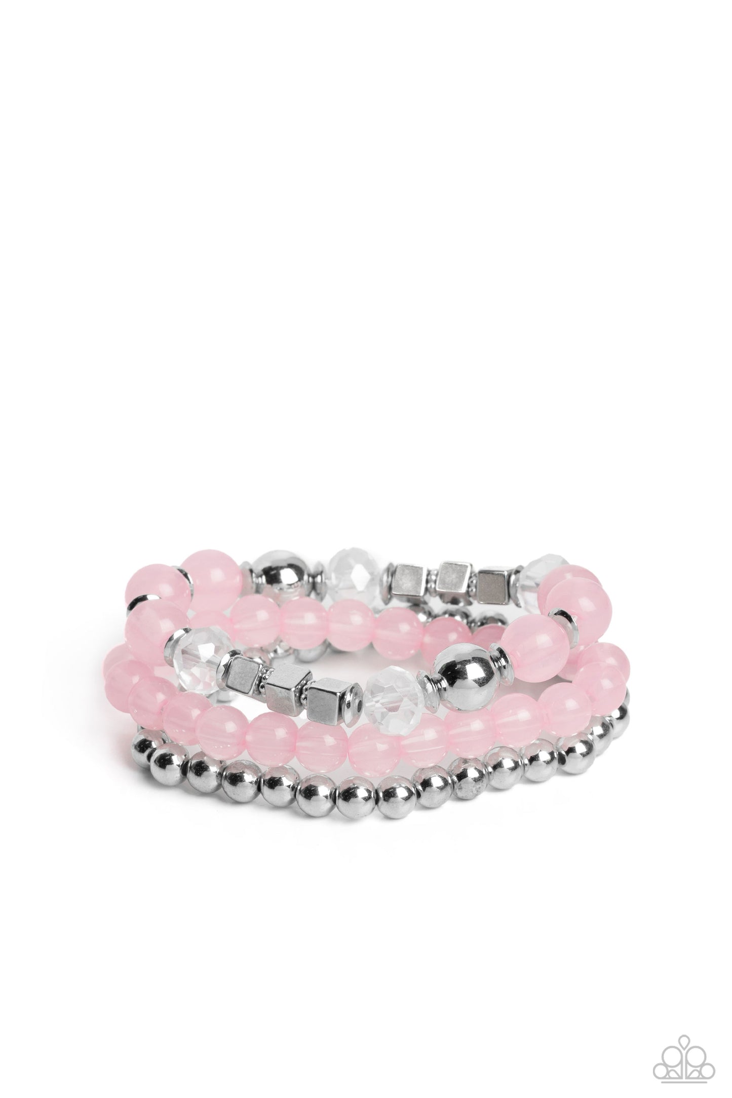 CUBE Your Enthusiasm - Pink & Silver Strech Bracelet Set Paparazzi B1222