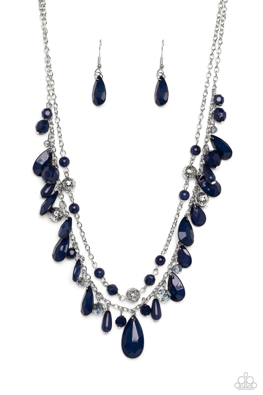 Flirty Flood - Blue Teardrop & Crystal-like Bead Double Strand Necklace Paparazzi N1746