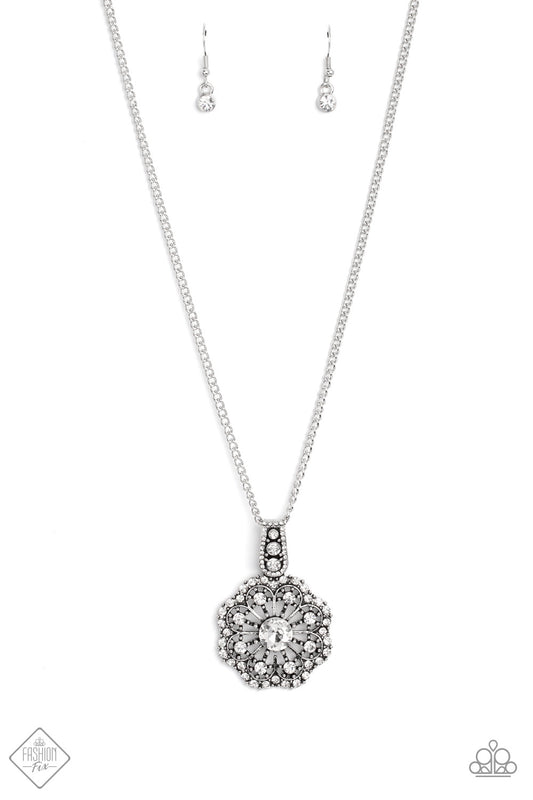 Bewitching Brilliance - White Rhinestone Floral Pendant Necklace Fashion Fix January 2023 Paparazzi N1356