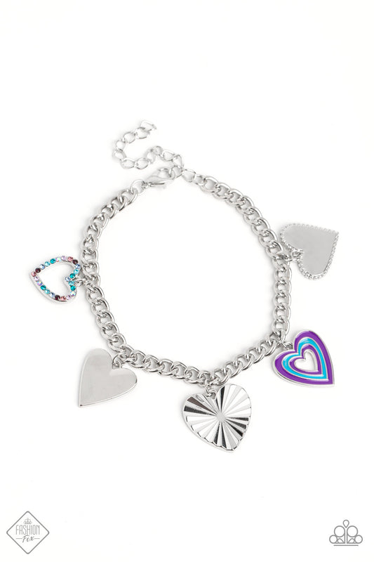 Funky Forte - Multi Blue, Purple Whimsical Heart Charm Bracelet Fashion Fix December 2022 Paparazzi B0877