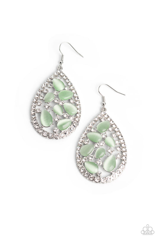 Cats Eye Class - Green Cat's Eye Stone Teardrop Earring Paparazzi E1298