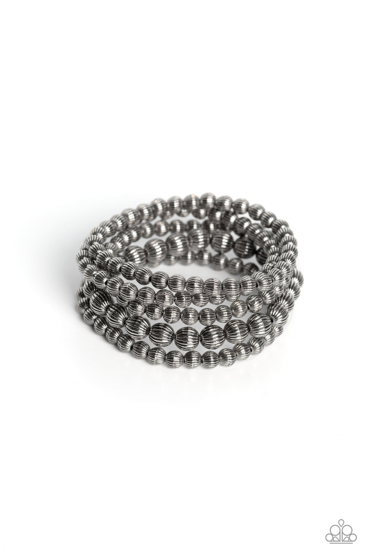 Sonoran Stripes - Silver Linear Bead Stretch Bracelet Set Paparazzi B1185