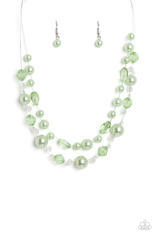 Parisian Pearls - Green Pearlescent Bead Necklace Paparazzi N1498