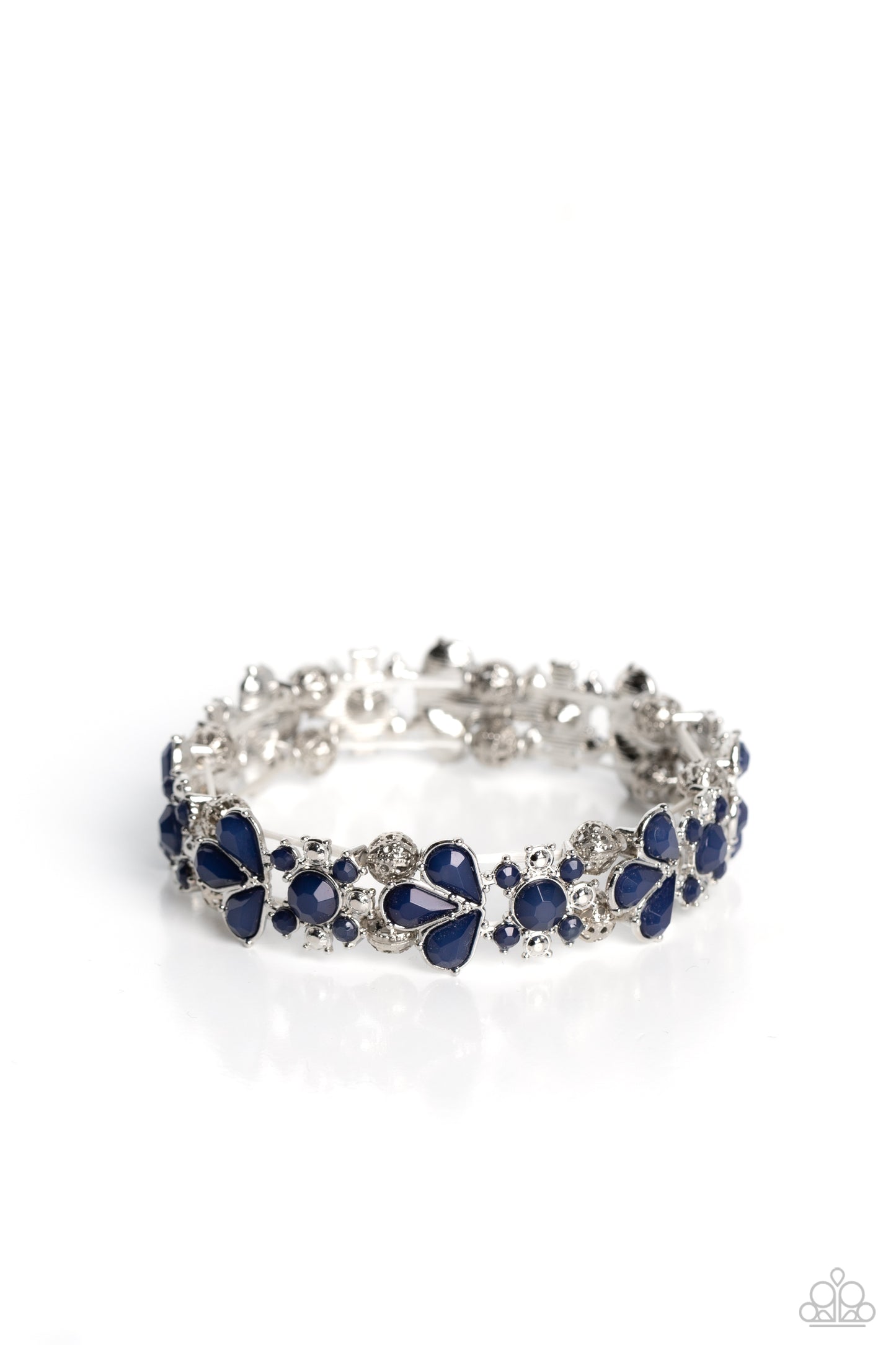 Teasing Torrent - Blue Midnight Stretch Flower Bracelet Paparazzi B1358