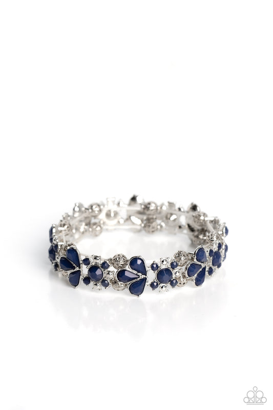 Teasing Torrent - Blue Midnight Stretch Flower Bracelet Paparazzi B1358