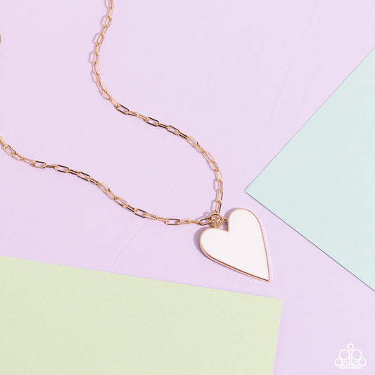 Subtle Soulmate - White Heart Gold Chain Necklace Paparazzi N1658