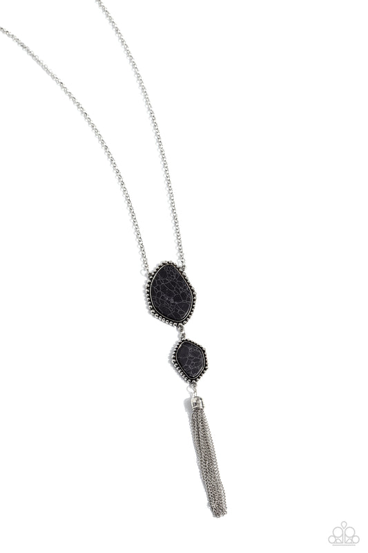 Desert Darling - Black Stone Silver Chain Tassel Necklace Santa Fe Style Paparazzi N2067