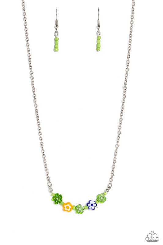 BOUQUET We Go - Green, Yellow & Blue Flower Bead Necklace Paparazzi N2009