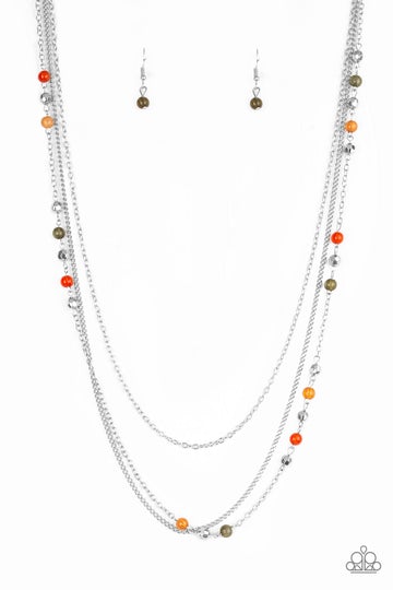 Colorful Cadence Multi Silver, Green, Orange And Red Bead Necklace Paparazzi N0506