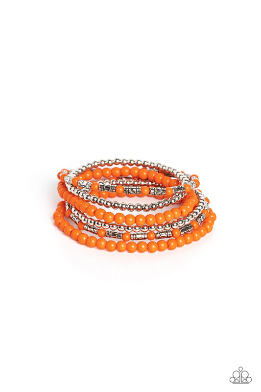 Mythical Magic - Orange & Silver Stretch Bracelets Paparazzi B1074