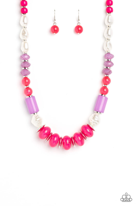 A SHEEN Slate - Pink Peacock & Lavender Bead Necklace Paparazzi N1504