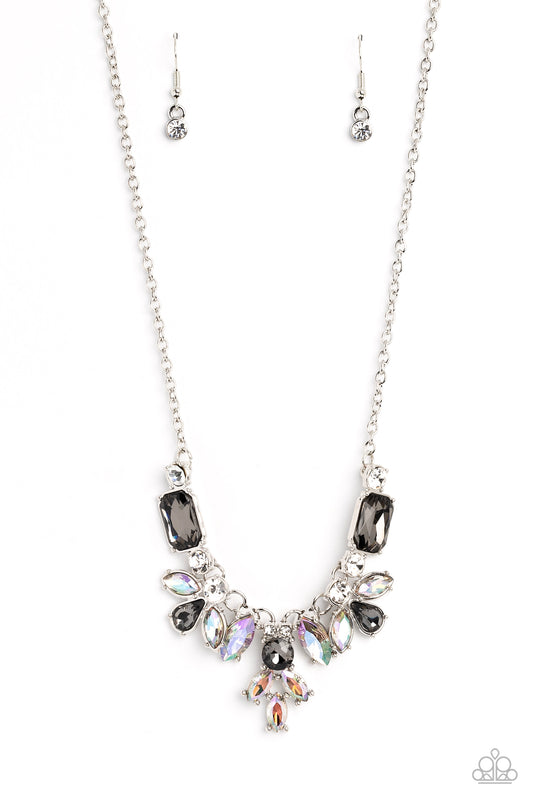 Prima Donna Dazzle - Silver Iridescent Smoky White Gem Necklace Paparazzi N1680