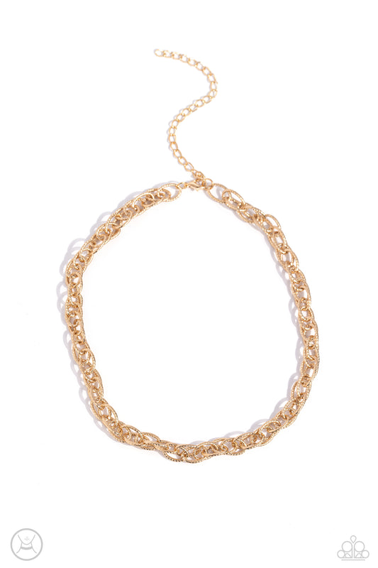 If I Only Had a CHAIN - Gold Double Link Chain Choker Necklace Paparazzi N3046