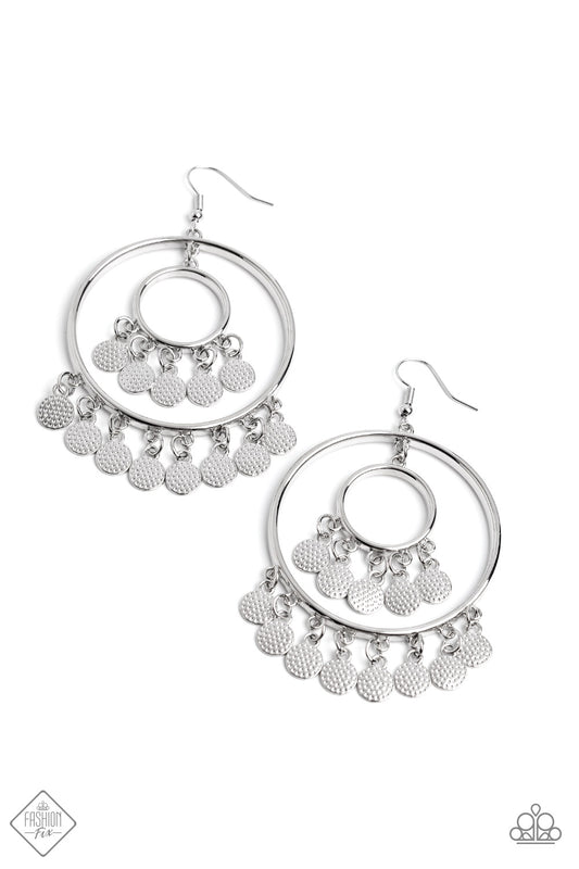 Caviar Command - Silver Hammered Disc Earring Fashion Fix February 2023 Paparazzi E1220