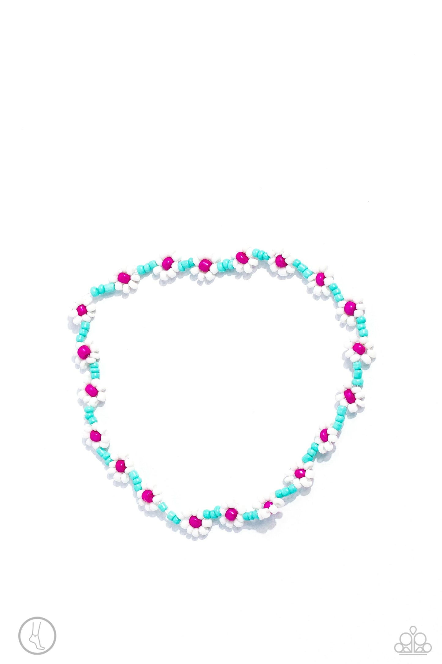 Midsummer Daisy - Blue Seed Bead Flower Stretch Anklet Paparazzi B1160