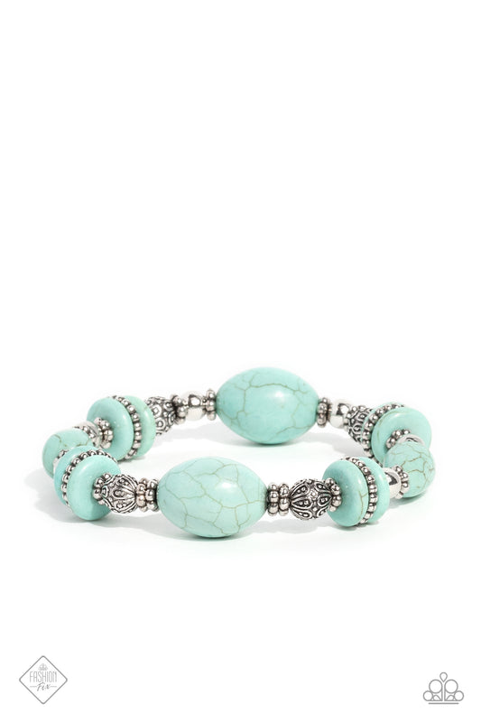 Changing Cleopatra - Blue Turquoise Stone Stretch Bracelet Santa Fe Style Fashion Fix May 2023 Paparazzi B1156
