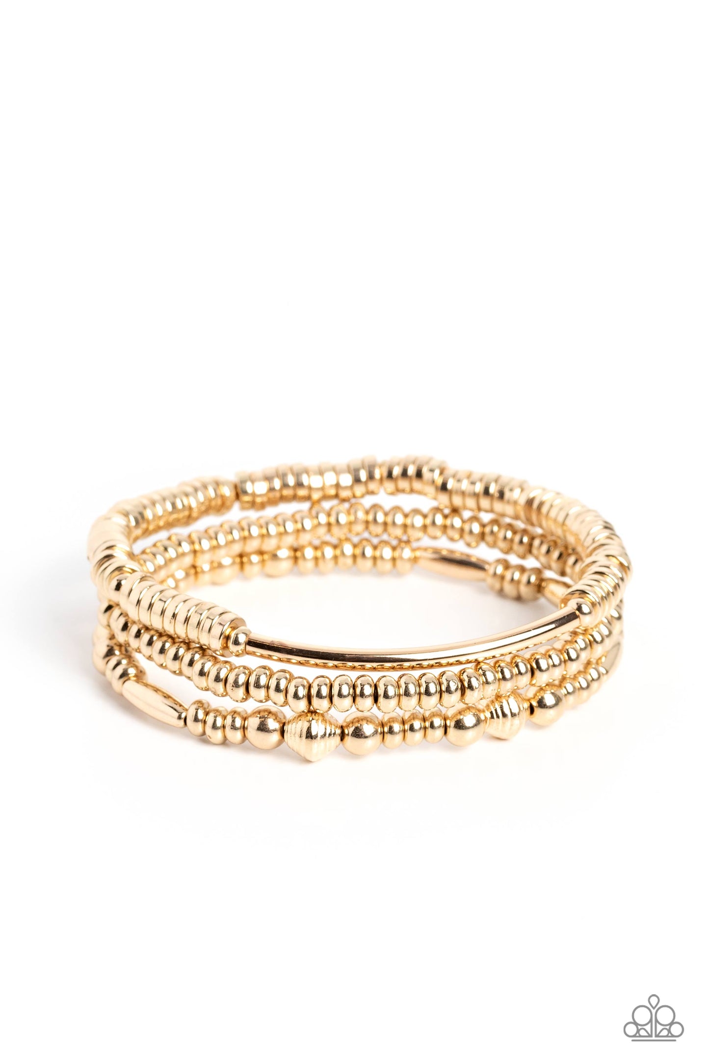 Monochromatic Medley - Gold Bead Stretch Bracelets Paparazzi B1108