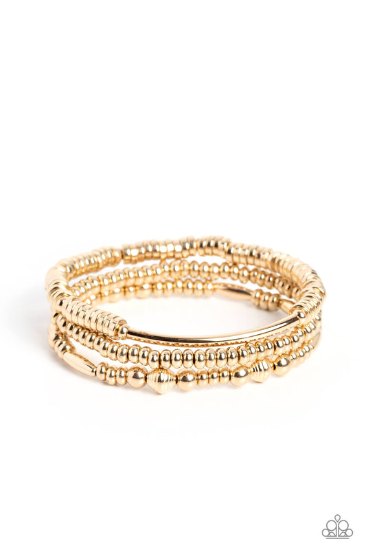 Monochromatic Medley - Gold Bead Stretch Bracelets Paparazzi B1108
