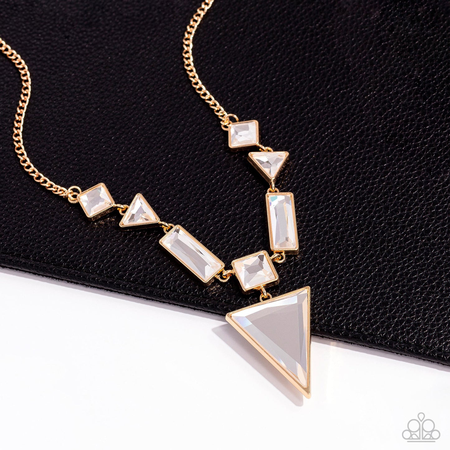 Fetchingly Fierce - Gold & Glassy White Gem Necklace Life Of The Party July 2023 Paparazzi N1669