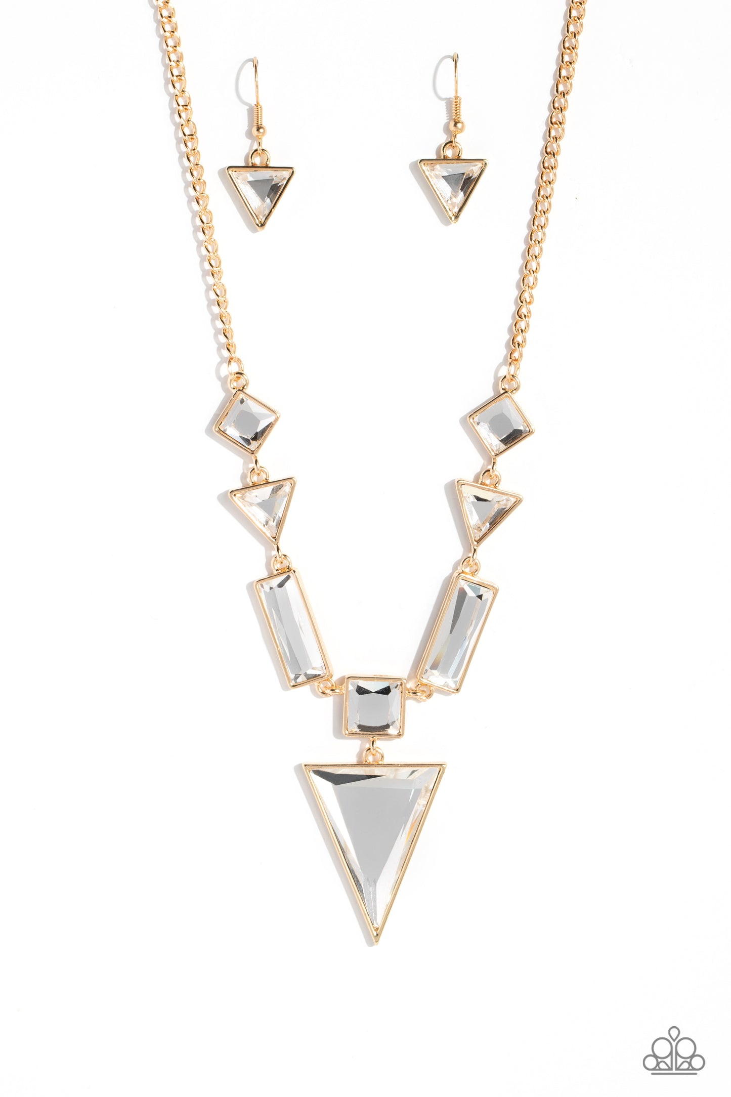 Fetchingly Fierce - Gold & Glassy White Gem Necklace Life Of The Party July 2023 Paparazzi N1669