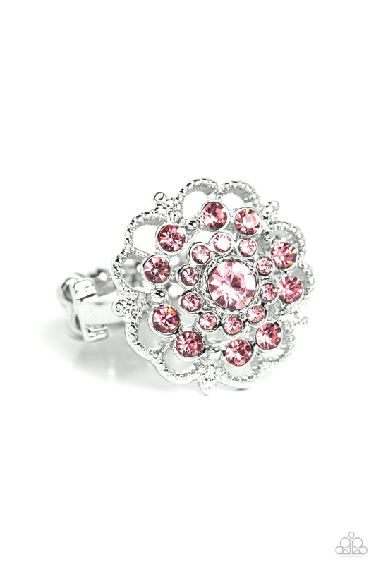 Love ROSE - Pink Rhinestone Flower Ring Paparazzi R0467