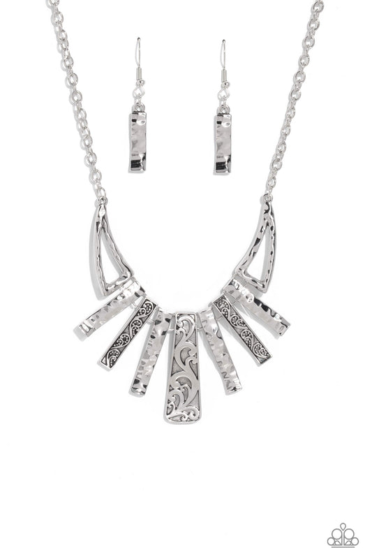 Paisley Pastime - Silver Hammered & Warped Bar Santa Fe Style Necklace Paparazzi N1744