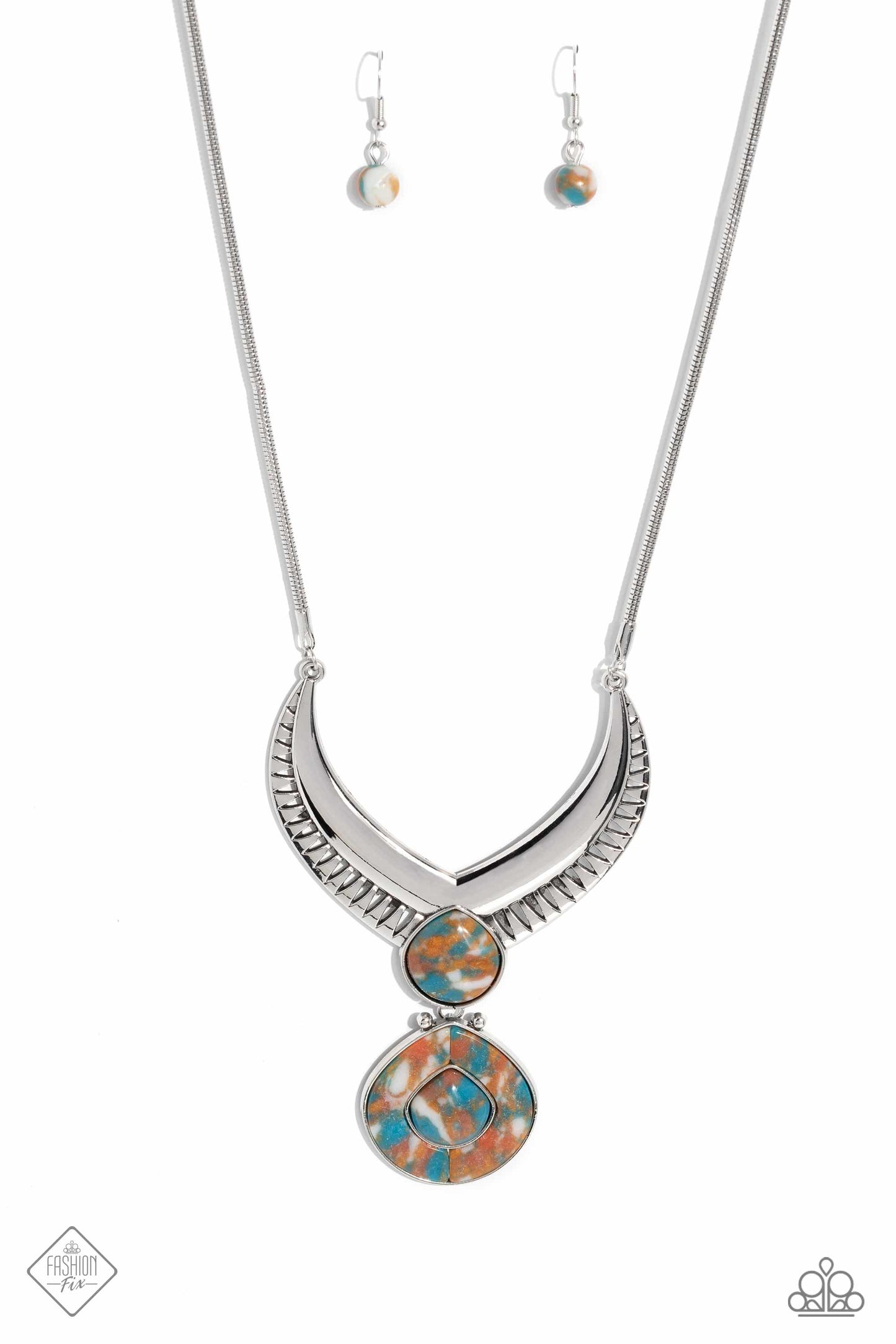 I CLAN See Clearly Now - Brown, Blue White Stone Santa Fe Style Fashion Fix April 2023 Necklace Paparazzi