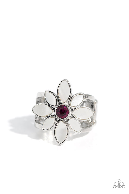 PETAL to the MEADOW - Pink Center White Pearlescent Petal Flower Ring Paparazzi R0558