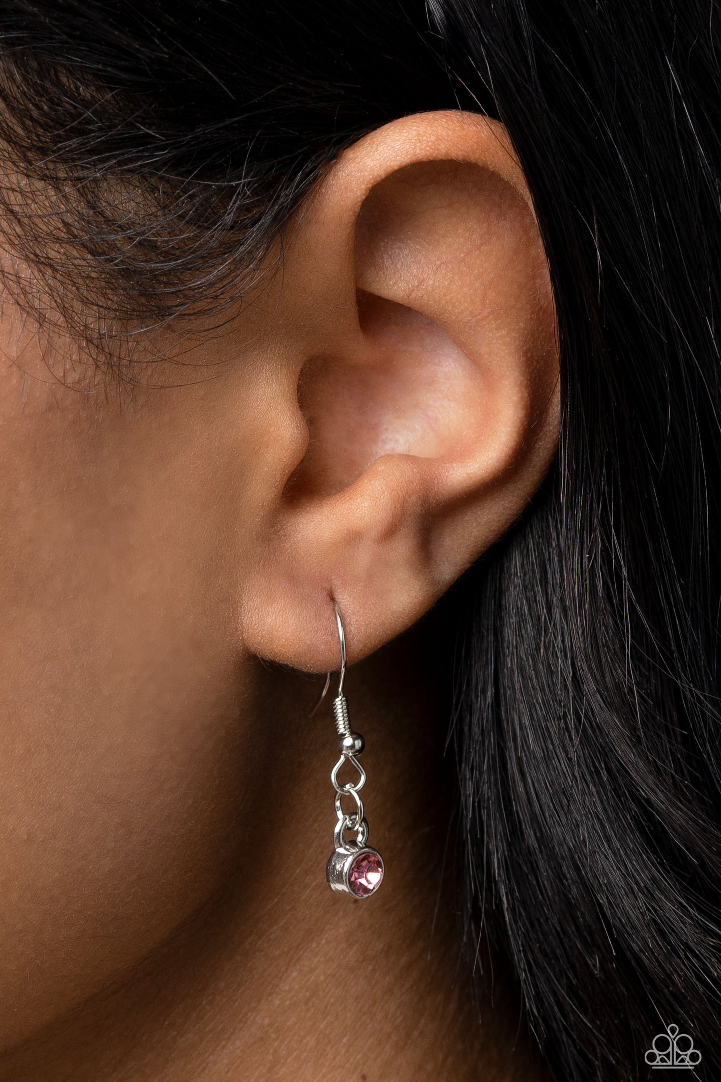 Fancy Fringe - Pink Solitaire Teardrop Gem White Rhinestone Necklace Paparazzi N1948