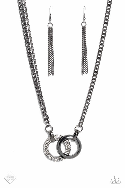 Phenomenal Powerhouse - Black Gunmetal & White Rhinestone Necklace Fashion Fix February 2023 Paparazzi N1376
